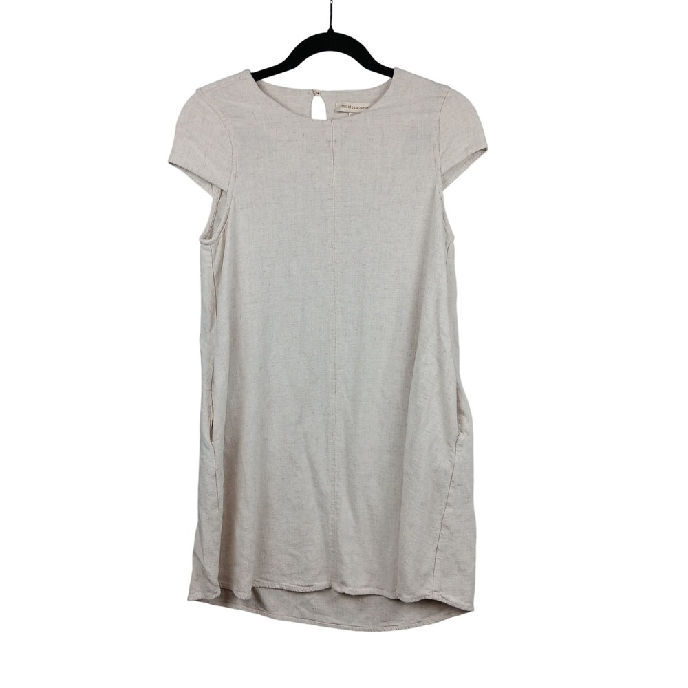 monteau Los Angeles Linen Blend Cap Sleeve Shift Dress Beige Medium‎